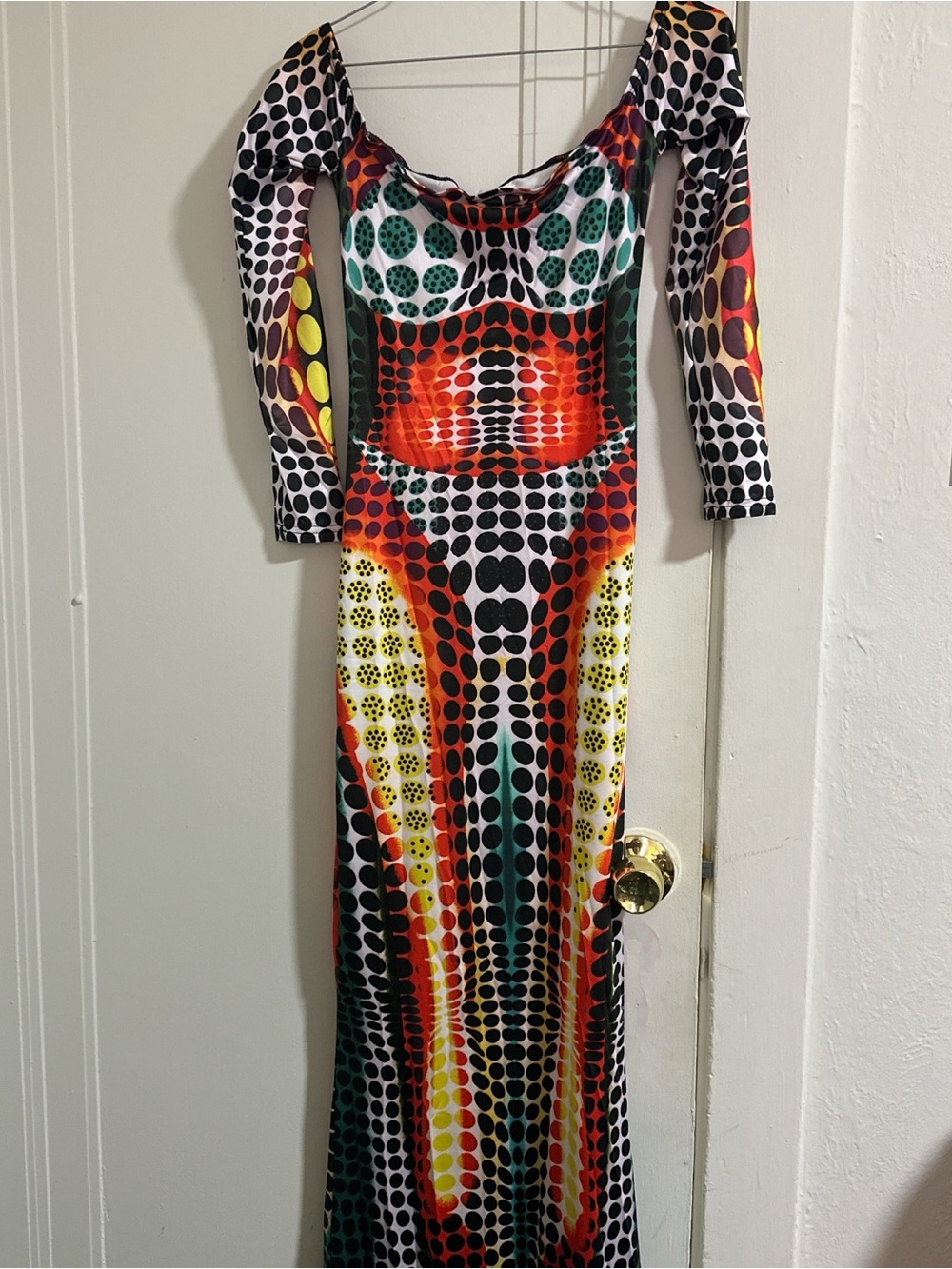 Colorful Dot-Print Long Sleeve Bodycon Dress - Multicolor